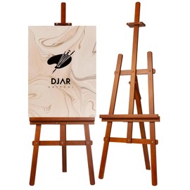 DJAR Wooden Art Easel for Painting,Adjustable Pine Wood Floor Easels for Adults Artist Beginners,Hold Canvas up to 39'',Tool-Less Installation Easel,Walnut