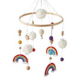 Rainbow Baby Mobile Baby Bed, Mobile Changing Table, Mobile Baby Wooden Wind Chime, Mobile Baby Wind Chimes with Felt Balls, Baby Wind Chime Nursery Decoration, Newborn Gift Baby Boys (Red)