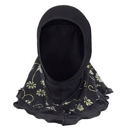 TINAYAUE Girls' Muslim Headscarf, Breathable Mesh Headband, Arabic Little Girl Wrap Hat with Flowers, Soft Veil, Scarf, Headpiece, Islamic Headpiece for 2-7 Years, black