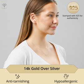 MAX + STONE 14k Gold Plated Sterling Silver Large Sideways Block Initial Letter S Necklace for Woman with 16 Inches to 18 Inches Adjustable Chain and Spring Ring Clasp