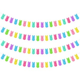 WATINC 4pcs Easter Peeps Bunny Garland Decoration, Colorful Felt Rabbit Hanging Bunting Reusable Ornament Spring Party Banner Favors Supplies, Happy Easter Day Home Decor for Mantle Fireplace Wall