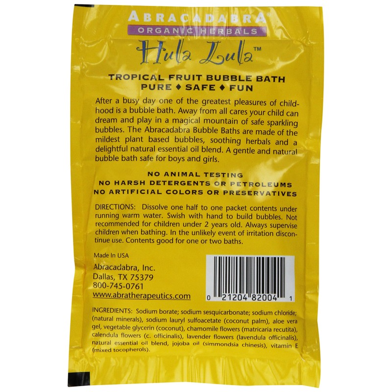 Abracadabra Organic Herbals Bubble Bath, Hula Lula Tropical Fruit, 2.5