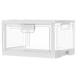 Vtopmart 1 Pack Stackable Storage Bin with Lid,24QT Clear Foldable Closet Organizer with Front-Open Doors,Plastic Storage Containers for Living Room, Bedroom, Craft Room, Dorm Organization