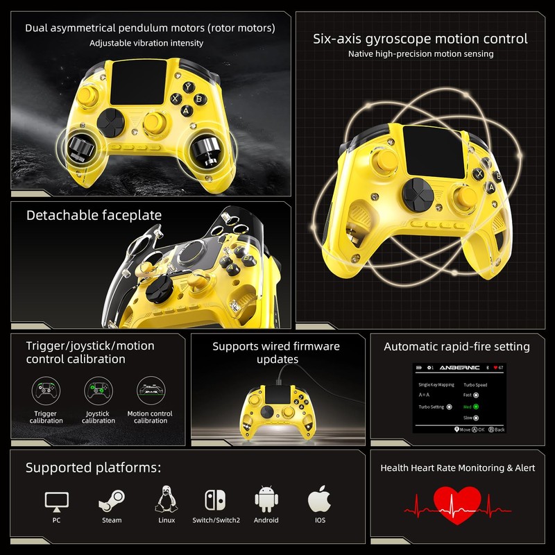 Cintwor RG G01 Interactive Screen Wireless Gaming Controller for Steam/PC/Switch/Linux/Android/iOS,