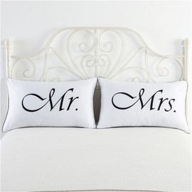 Tenghe Mr and Mrs Print Pillow Cases 2 Pcs Cushion Covers,Anniversary Wedding Gifts,Girlfriend Gifts,Romantic Gifts for Couples(20"x30",Pattern 2)