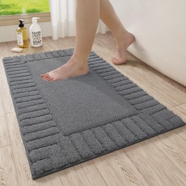 LUMI Premium Bath Rug, Extra Soft and Absorbent Bathroom Mat, Quick Dry, Non Slip, Machine Washable Bath Mat for Shower and Tub, Dark Grey, 24"x36"