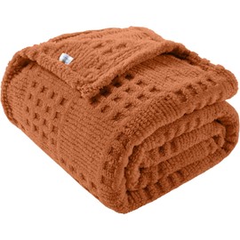 50x70 Inch Waffle Rust Throw Blanket -Fluffy Fleece, Neutral Tan Color, Cute & Aesthetic, Perfect for Sofa, Couch, Chair, Bed, Living Room & Bedroom, All-Season Use, Plush & Cozy Decorative Blanket