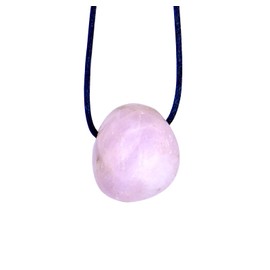 Taddart Minerals - Pink Tumbled Stone Pendant Made from Natural Gemstone Kunzite with Leather Chain, Kunzite