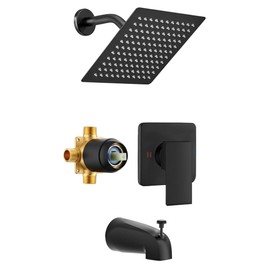 MTTCLE Shower Faucet Set with Tub Spout, 8 Inch Square Wall Mounted Rainfall Shower Head with Rough-in Valve Body, Bathroom Shower Trim Kit Single Function RV Shower System(Matte Black)