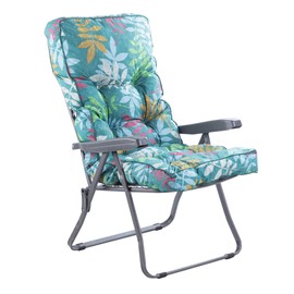 Alfresia Garden Recliner Charcoal Chair with Classic Cushion - Adjustable Reclining Outdoor Seater, Foldable Garden Chair, Choice of Cushion Prints (Alexandra Leaf)