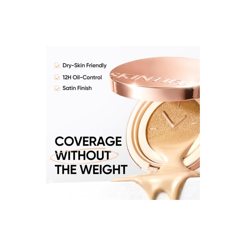 SKINTIFIC Cushion Base Maquillaje Ligero Cobertura Media, Ajuste Perfecto a