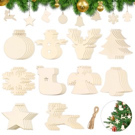 Huanmin 60 Stück Weihnachten Basteln, Weihnachten Holz Ornamente zum Aufhänge, DIY Weihnachtsdekoration Holz zum Bemalen, Weihnachtsbaum Deko Holz