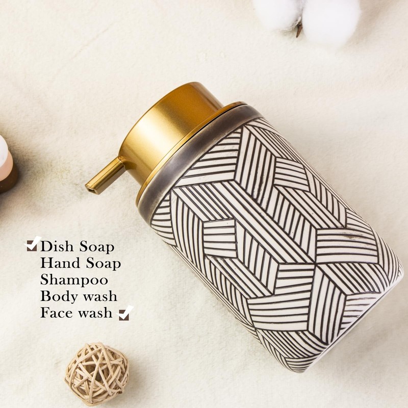 GIRLUFO Handmade Brown Foam Soap Dispenser,Ceramic Hand Soap Dispenser with