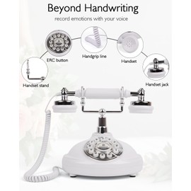 FESTRING Audio Guest Book Wedding Phone, Audio Guest Book Recording After the Tone, Leave a Message Phone for Weddings, Graduations, Birthdays (Retro White)