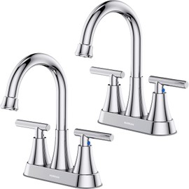 Bathroom Faucets for Sink 3 Hole, Hurran 4 inch Chrome Bathroom Sink Faucet with Pop-up Drain and Supply Hoses, Stainless Steel Lead-Free Centerset Utility Faucet for Vanity RV, 2 Pack