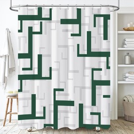 BTTN Emerald Green Shower Curtain - Geometric Fabric Shower Curtain Set with Hooks, Water Repellent, Machine Washable, Modern Hotel Spa Luxury Decorative Cloth Shower Curtains for Bathroom - 72 x 72