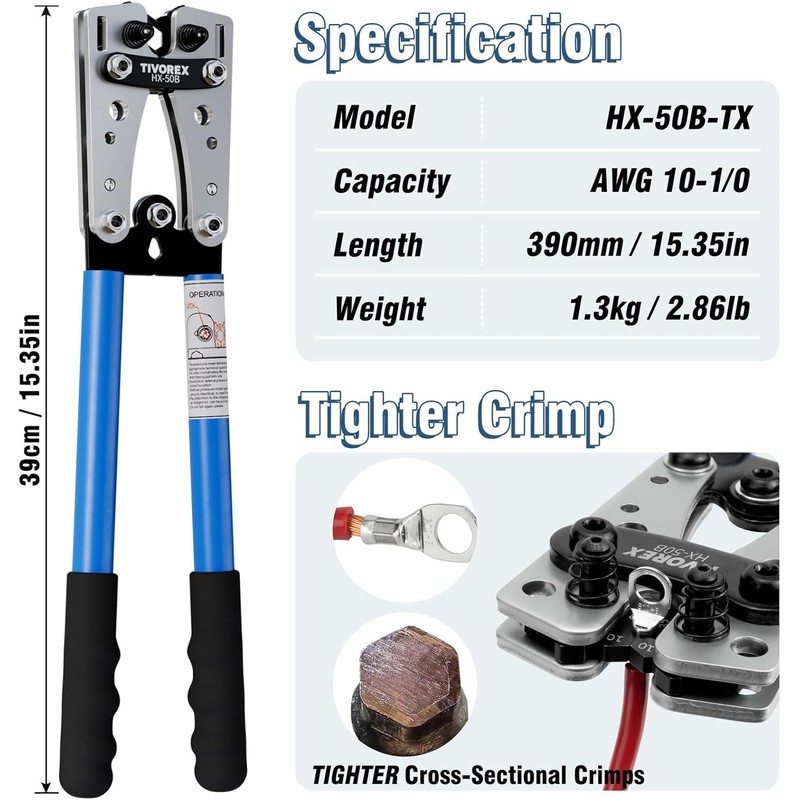 Tivorex Battery Cable Lug Crimping Tool Kit for AWG 10-1/0