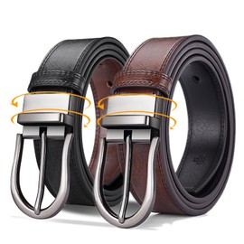 MACBORO Mens Dress Casual 2-in-1 Black Brown Leather Reversible Belt 35mm
