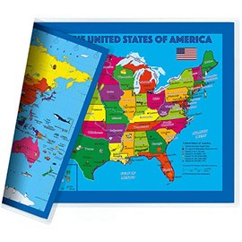 NewSpaceView Children's 2-sided Map 17.5 x 11.5 inches (One Desk Map: USA/Europe Centered World Map)