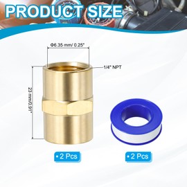 PATIKIL 1/4" x 1/4" Brass NPT Coupler with Sealing Tape, 2 Set Female Hex Head Pipe Fitting Coupling for Home Plumbing Pipes Shower Head Bases Coupling, Gold