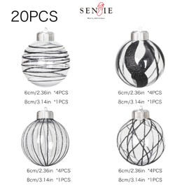 Christmas Ball Ornaments Set 20 pcs Multi-Size Shatterproof Clear Glitter Pastic Christmas Tree Ornaments Hanging Ornaments for Xmas Holiday,Black