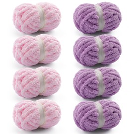 8 Pack Chunky Yarn for Hand Knitting - Chunky Chenille Yarn for Crocheting - Fluffy Yarns for Crochet - Jumbo Yarns for Hand Knitting 28.4 Yds 7.7 Oz Per Roll (8, Light Pink-Light Purple)