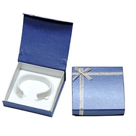 Wholesale Bangle Watch Bracelet Box Rich Blue Color Magnetic Premium Cardboard Jewelry Gift Box with Bows and Deluxe Velvet Interior (not Foam) Size 4"(W)*3.75"(D)*0.75"(Front Height)*1.2"(Back Height)
