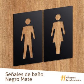 Señalización para baños exterior, hombre y mujer, placas caladas de 12 cm x 20 cm, negro mate, autoadherible (Negro Mate)