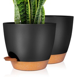 GARDIFE Plant Pots Set of 2 Pack 8 inch,Planters for Indoor Plants with Drainage Holes, Modern Decorative Flower Pots for All House Plants, Flowers, Black&Brown