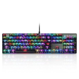 MOTOSPEED CK104 RGB LED Backlit Wired Mechanical Gaming Keyboard, 104 Keys Hot-Swap Mechanical Keyboard w/Aluminum Base, Upgraded Socket and Noise Absorbing Foams, Soft Tactile Red Switch ﻿