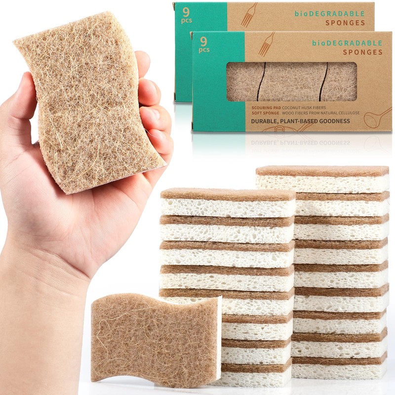 18 Pack Natural Sponges Eco-Friendly Dish Sponge for Odor Free