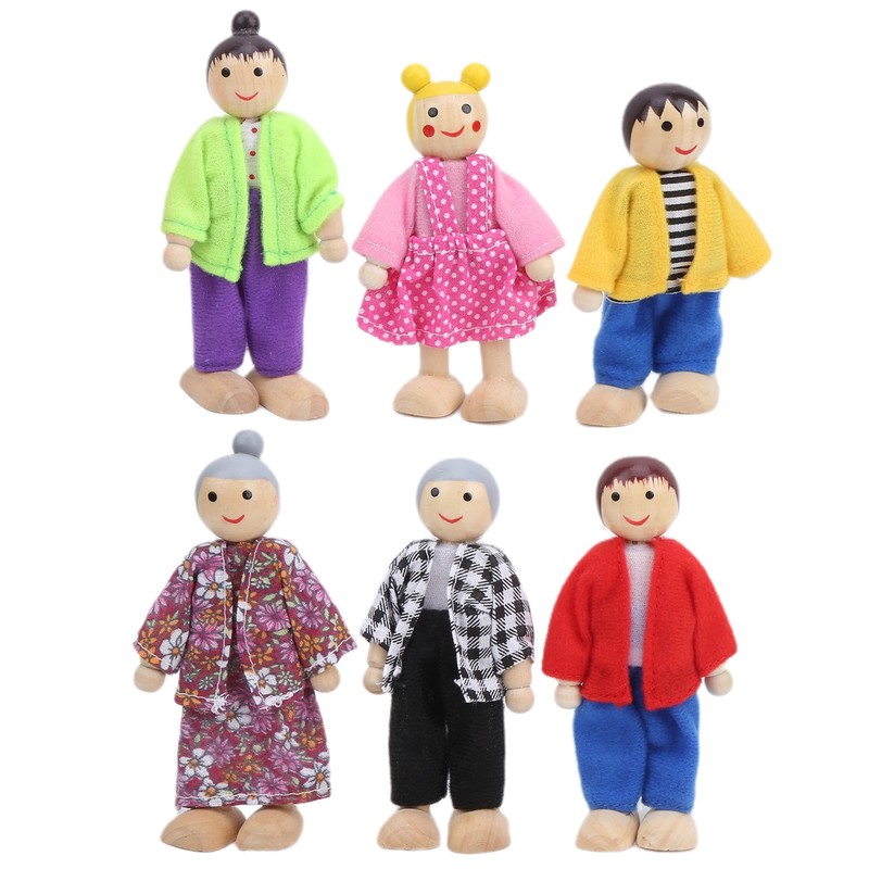 Family Doll Figures Pine Miniature People Toy Set Ornament Educational