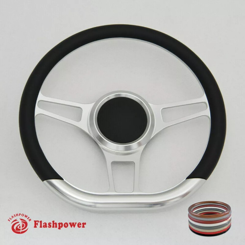 FLASHPOWER 14" D Type Billet Steering Wheel Red Half Wrap