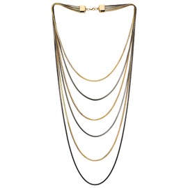 Black Gold Statement Choker Collar Necklace Waterfall Multi-Strand Box Chains Pendant, Dress(CA)