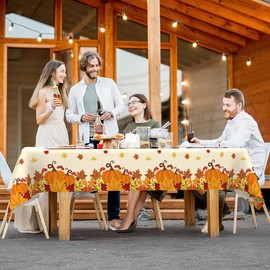 Thanksgiving Tablecloth Disposable Plastic Fall Tablecloth 2 Pcs Fall Leaves Table Cloths 54"x108" Pumpkin Rectangle Table Cover for Dinner Kitchen Home Fall Thanksgiving Party Decorations Supplies