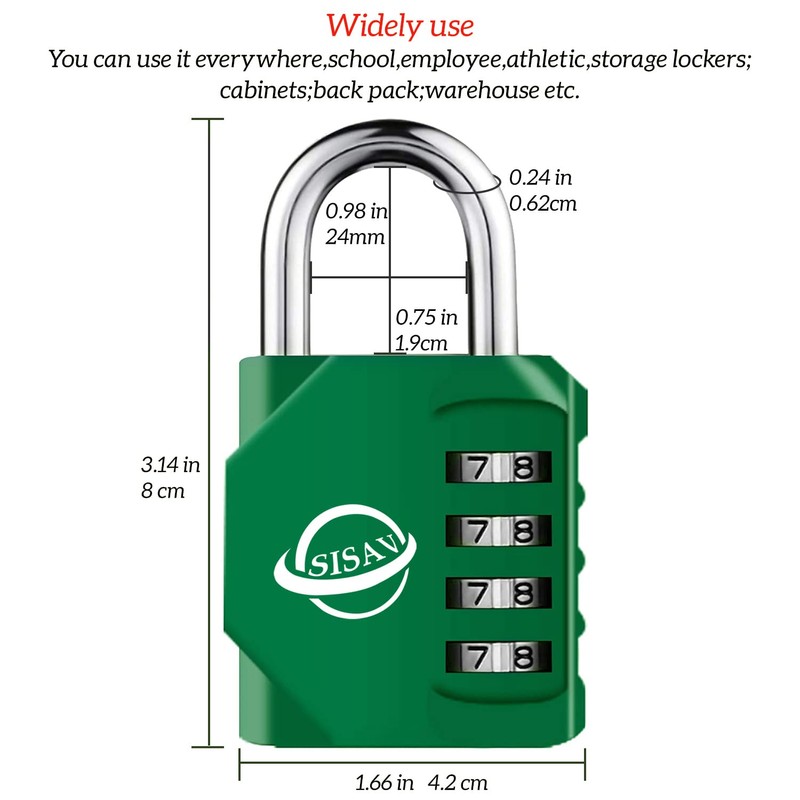 SISAV 4 Digit Combination Lock,Gym Padlock,Outdoor Combination Padlock,Suitable for School