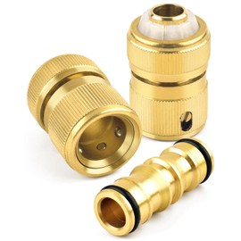ERKOON Garden Hose Connector, Pack of 3 Hose Connectors, 1/2 Inch Brass Hose Connection, Double Plug Quick Coupling Connections, Two Way Coupling for Garden, Home, Tap