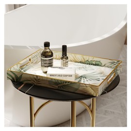 Trays for Serving Food，Sofa Coffee Table Tray，Breakfast in Bed Catch All Tray，Large Serving Platter，Golden and Green Leaves