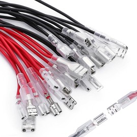 Lewttyer 6.3 mm Insulated Flat Connector 18 Awg 15 cm Wire Socket Cable Lug Quick Splice Assortment Kit with Insulation Sleeve and Wire (Red x 25 Black x 25)