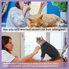 PUMYPOREITY Sticky Hair Cat Clothes, Prevent Hair Loss Cat Pajamas, Soft Cat Sweaters for Cats Only, Cat Hair Sticky Onesie, Cat Recovery Suit After Surgery, Black, M