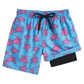 ALISISTER Boys Swim Trunks with Compression Liner Kids Boxer Briefs Tortoise Bathing Suit Beach Surfing Summer Size 7 Sea Turtle Swimsuit Quick Dry