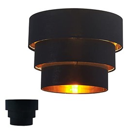 HUOKU Lamp Shades for Floor Lamps, Pendant Lighting and Chandelier Replacement, 3-Tier Drum Fabric Lampshade with Natural Linen Handcrafted(Black)