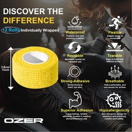 OZER 12 Pack 1 Inch x 5 Yards Self Adhesive Bandage Breathable Cohesive Bandage Wrap Rolls Elastic Self-Adherent Tape for Stretch Athletic, Sports, Wrist, Ankle (1 lnch Colorful, 1lnch)