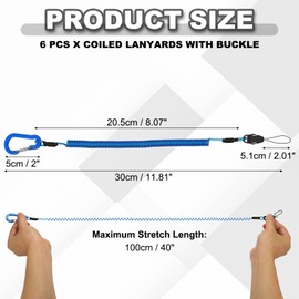 PATIKIL Coiled Lanyards with Buckle 40 Inch, 6 Pcs Retractable Safety Ring and Quick Release Detachable Buckle for Fishing Equipment Key Card Tool Tether Leash, Blue