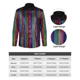 Mepase 70s Kids Disco Outfit Costume Boys Bell Bottom Pants Shirts Wigs Necklace Mustache Disco Party (5-6 Years)