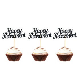 Arthsdite 48pcs Black Glitter Happy Retirement Cupcake Toppers for Celebrating Retirement Party Decoration Supplies