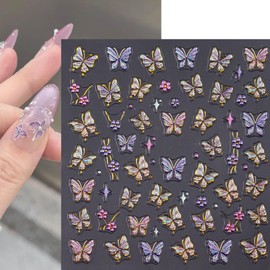 2 Sheets Butterfly Nail Stickers Flower Nail Art Stickers Summer Flower Nail Decals Self Adhesive 5D Embossed Butterfly Nail Art for Women Girls Manicure Nail Decoration