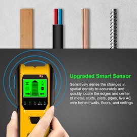 Stud Finder Wall Scanner, 5 in 1 Multifunction Stud Locator with Upgraded Smart Sensor, HD LCD Display and Audio Alarm for The Center & Edge of Metal, Studs, AC Wire, and Pipe Detection (Lemon)