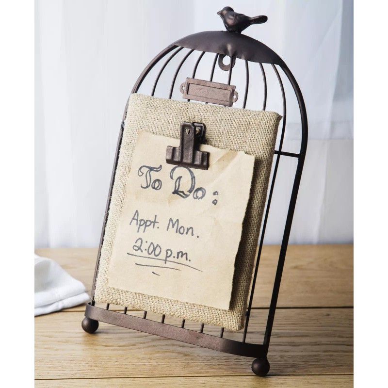 Home Essentials Bronze Birdcage Memo Board Message Holder for Kitchen,