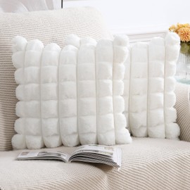 Madizz Faux Wool Cream White Cushion Covers 18x18 inch, 45x45 cm, Set of 2 Super Soft Boho Throw Pillow Covers Decorative Textured Throw Pillows for Sofa Bedroom